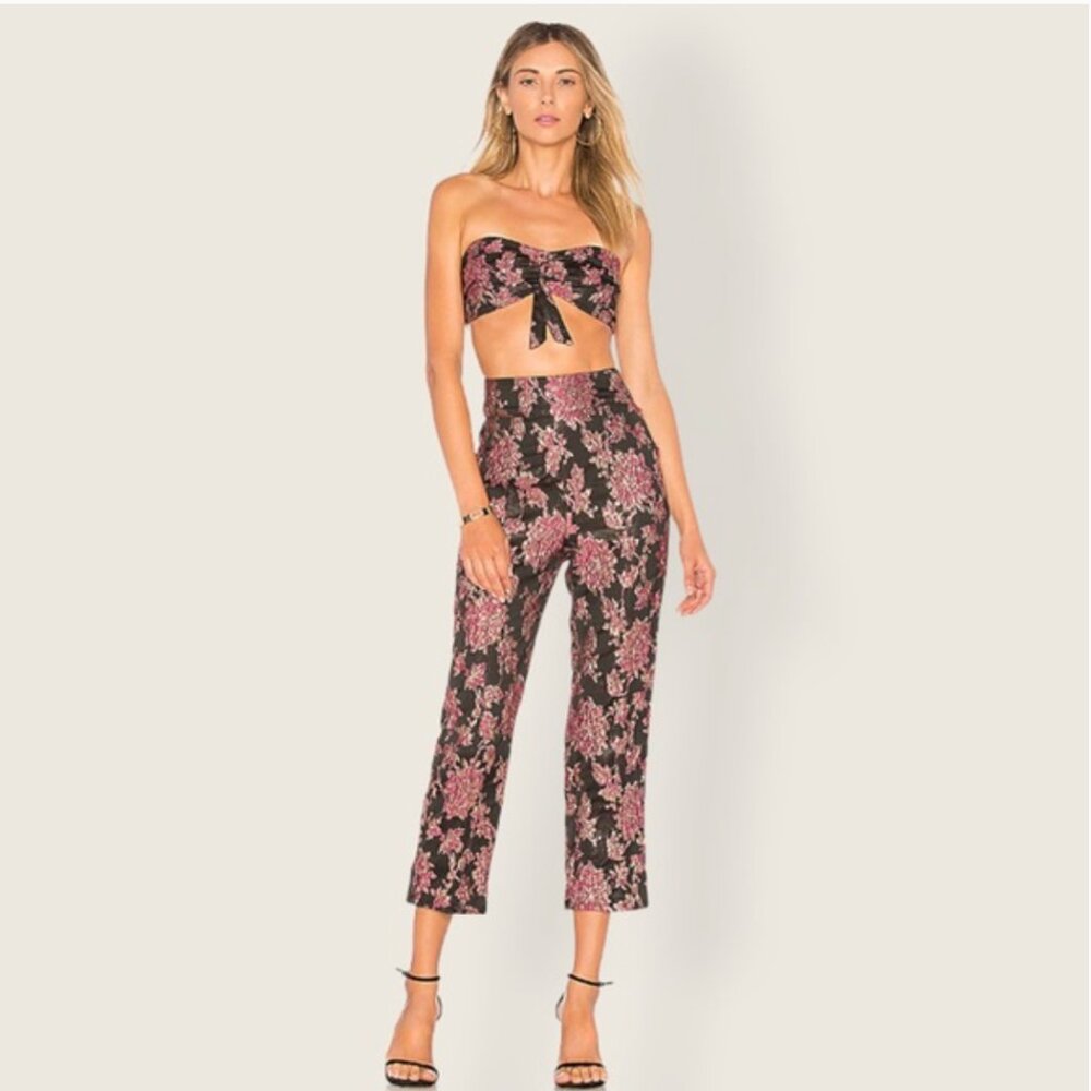 For Love & Lemons Luella Cigarette pants in Metallic Jacquard